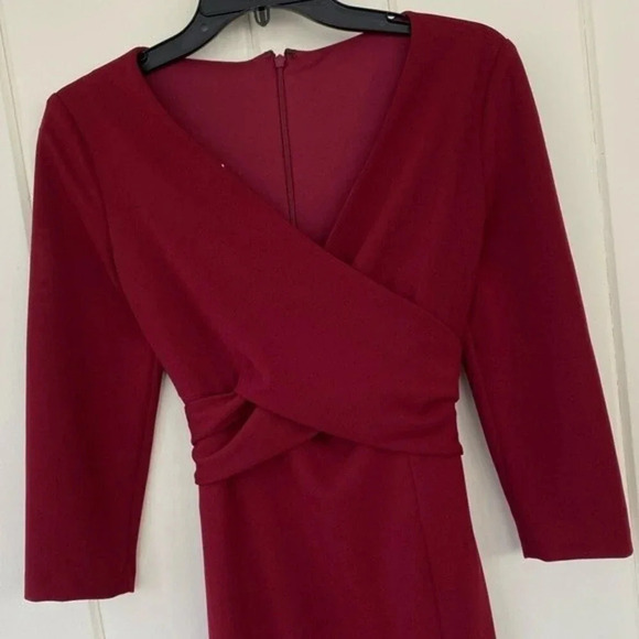 NWT, After Six, Wrap Crepe Column Dress, 3/4 length sleeves, Burgundy, 6814 - Picture 3 of 8